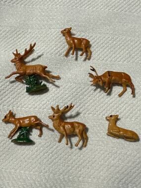 VINTAGE PLASTIC DEER 1" Christmas Miniatures Leaping Reindeer set 6